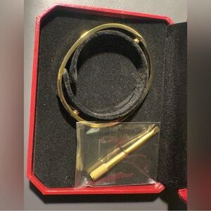 Screw Motif Gold Bangle Bracelet with Screwdriver and Signature Red Giftbox